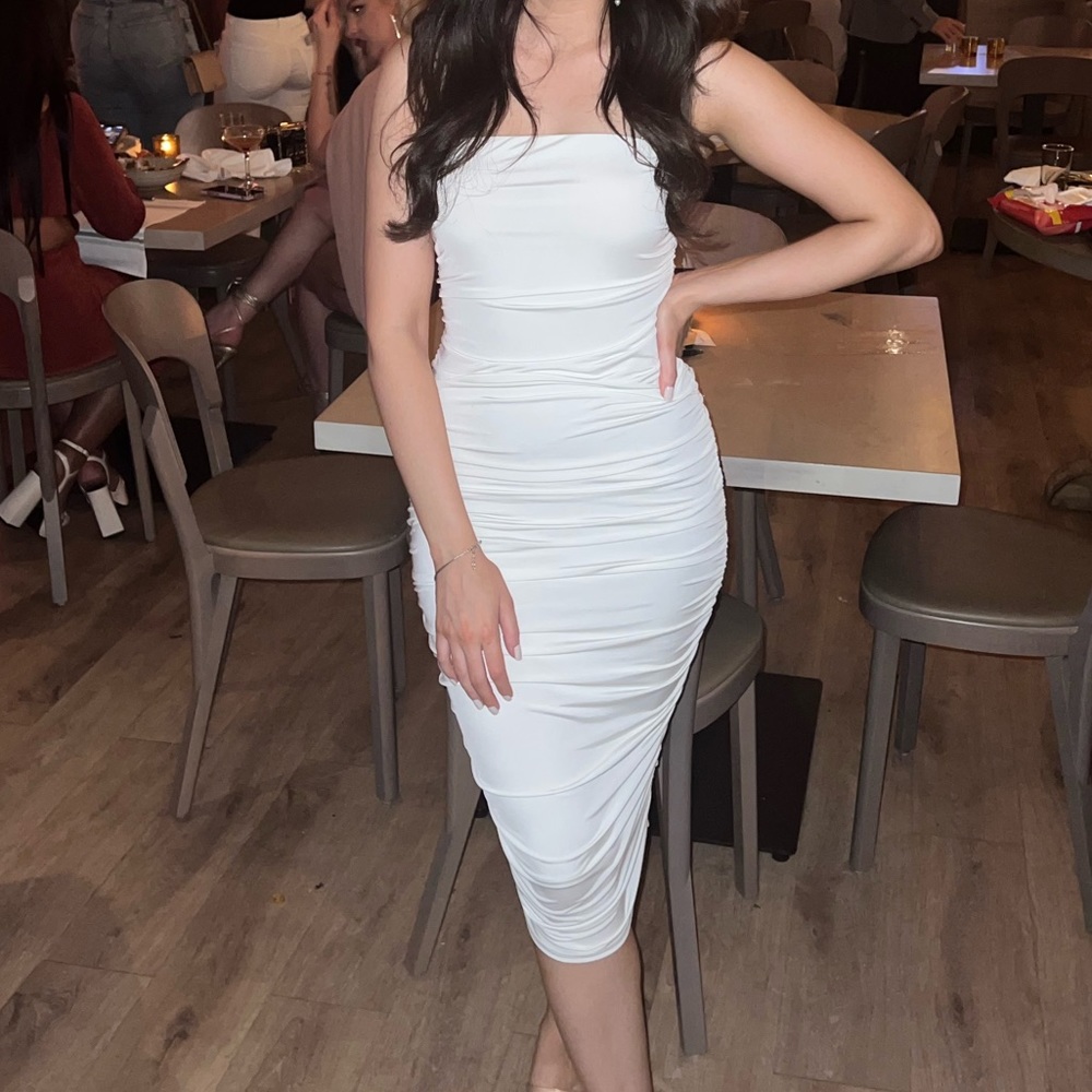 White ruched midi dress from Windsor